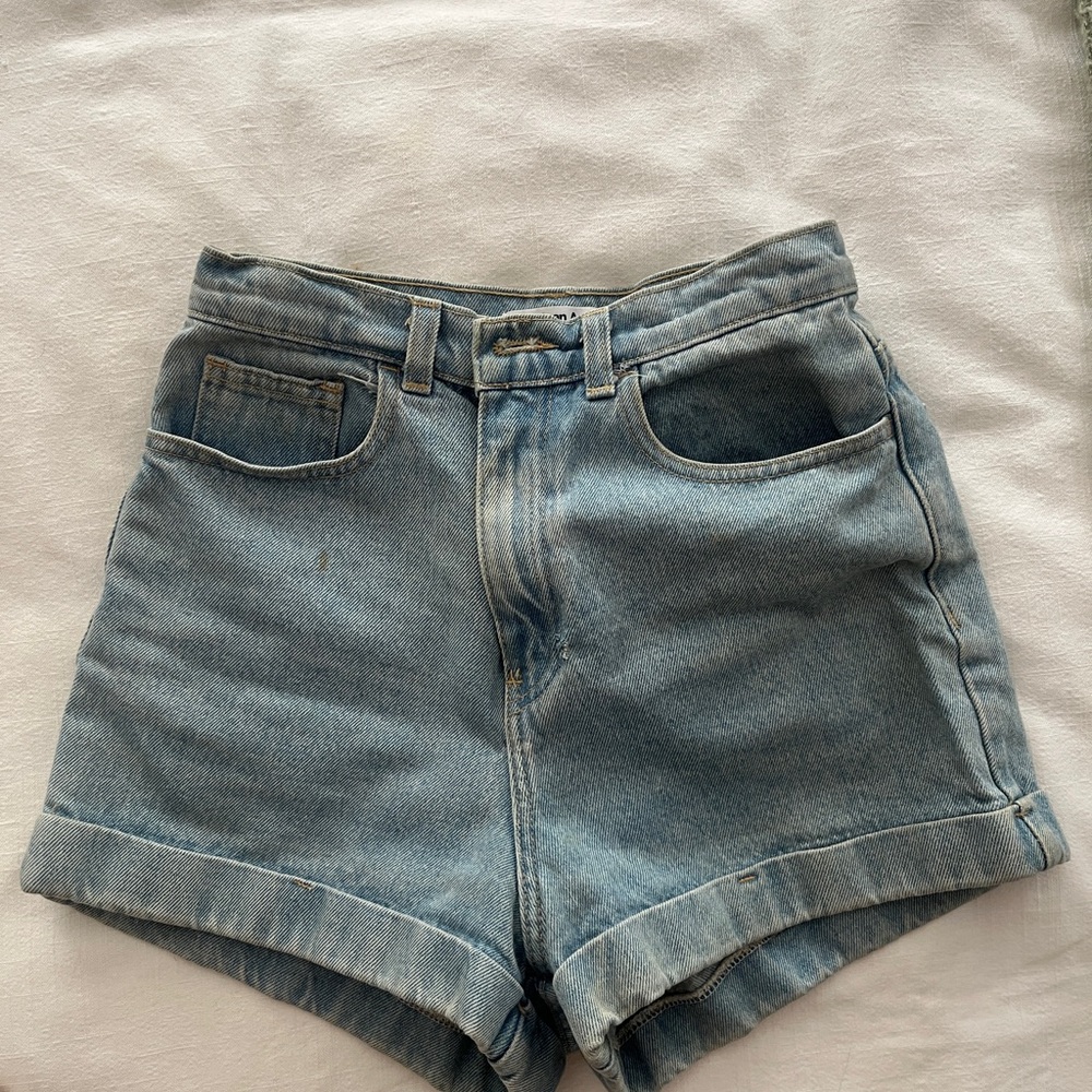 American Apparel Light Blue High-Rise Cuffed Denim Shorts